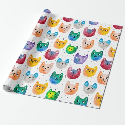 Waterverf katten en vrienden cadeaupapier (Uitgerold)