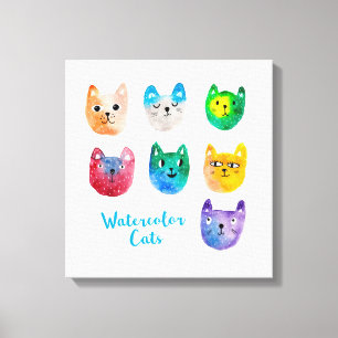 Waterverf katten en vrienden canvas afdruk