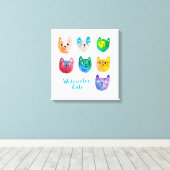 Waterverf katten en vrienden canvas afdruk (Insitu (Houten vloer))