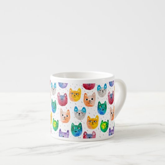 Waterverf katten en vrienden espresso kop (Voorkant rechts)