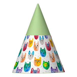 Waterverf katten en vrienden feesthoedjes