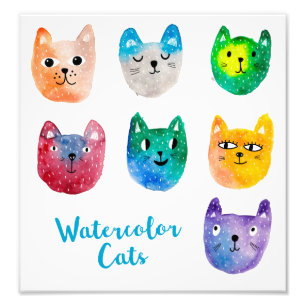 Waterverf katten en vrienden foto afdruk