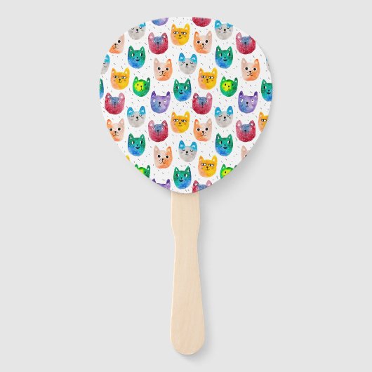 Waterverf katten en vrienden handwaaier (Voorkant)