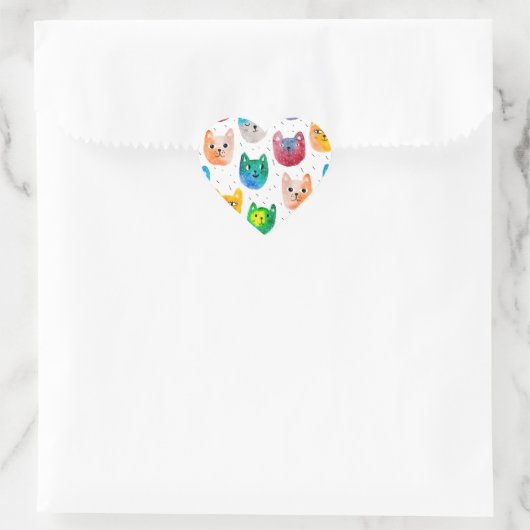 Waterverf katten en vrienden hart sticker (Tas)
