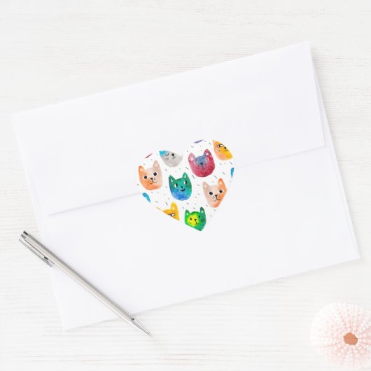 Waterverf katten en vrienden hart sticker (Envelop)
