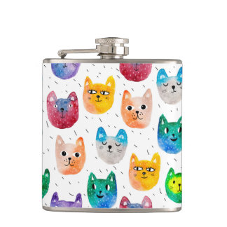 Waterverf katten en vrienden heupfles