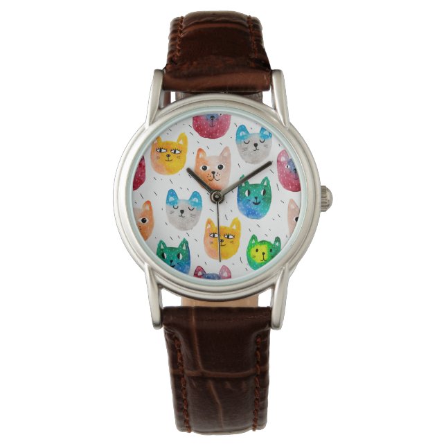 Waterverf katten en vrienden horloge (Voorkant)