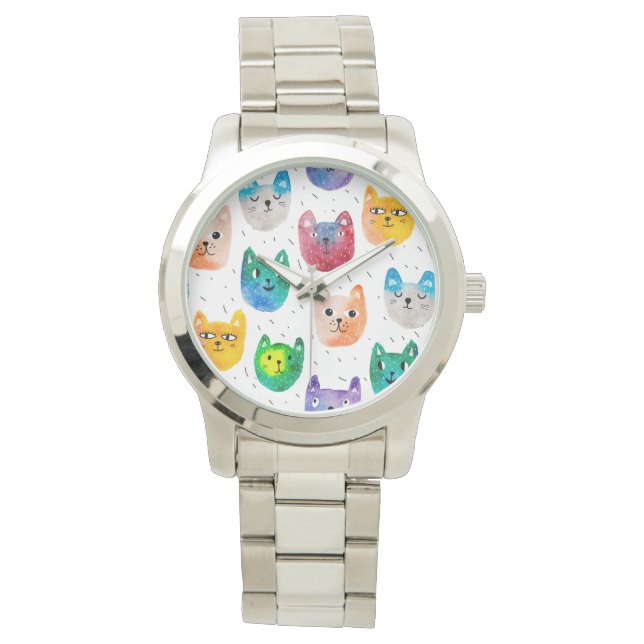 Waterverf katten en vrienden horloge (Voorkant)