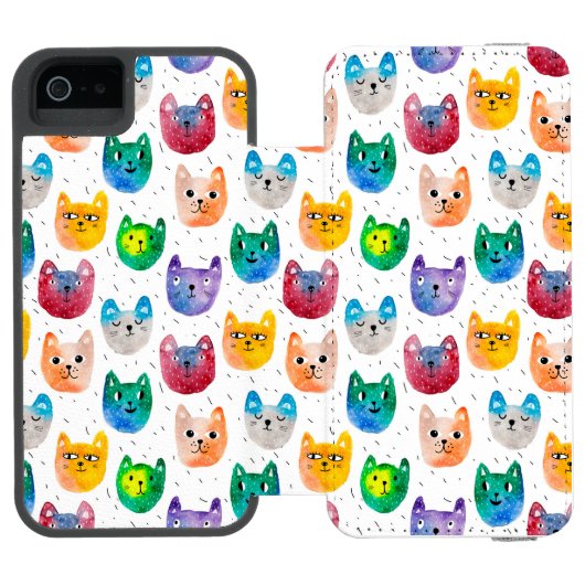 Waterverf katten en vrienden incipio iPhone portemonnee hoesje (Agenda Open)