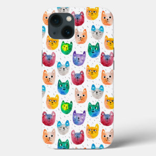 Waterverf katten en vrienden iPhone 13 hoesje
