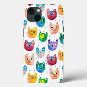 Waterverf katten en vrienden iPhone 13 hoesje