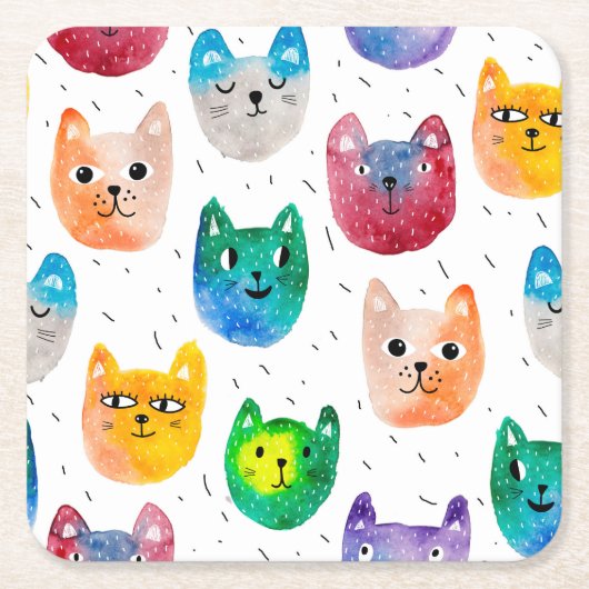 Waterverf katten en vrienden kartonnen onderzetters (Voorkant)
