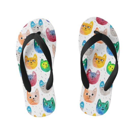Waterverf katten en vrienden kinder teenslippers (Voetbed)