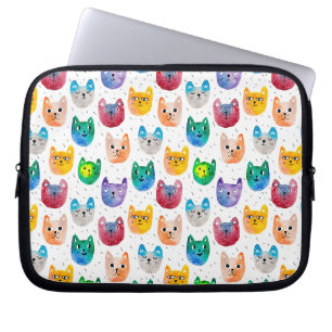 Waterverf katten en vrienden laptop sleeve