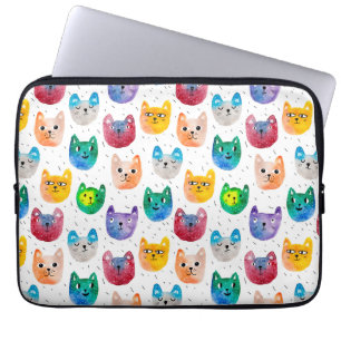 Waterverf katten en vrienden laptop sleeve