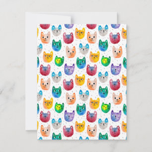 Waterverf katten en vrienden notitiekaartje