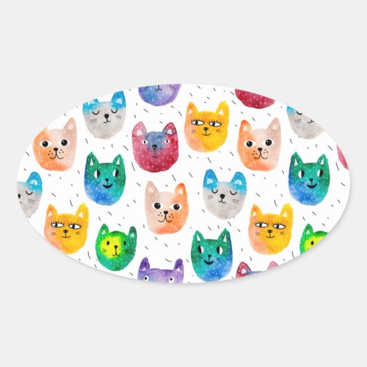Waterverf katten en vrienden ovale sticker (Voorkant)