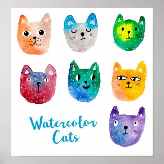 Waterverf katten en vrienden poster (Voorkant)