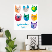 Waterverf katten en vrienden poster (Thuiskantoor)