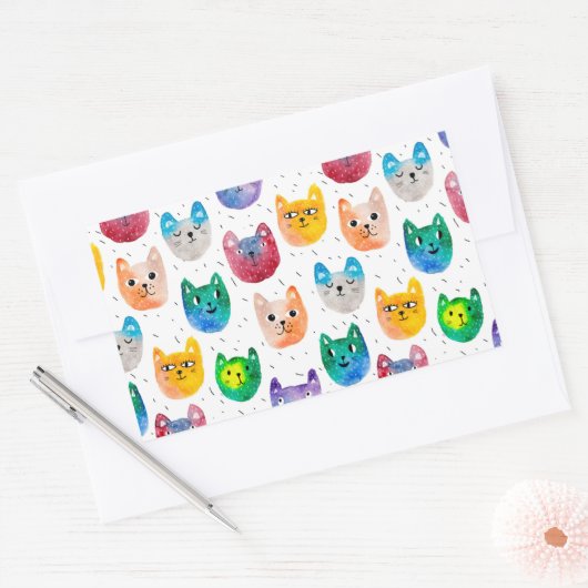 Waterverf katten en vrienden rechthoekige sticker (Envelop)