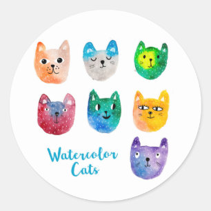 Waterverf katten en vrienden ronde sticker
