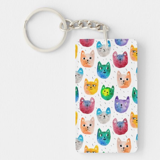 Waterverf katten en vrienden sleutelhanger (Voorkant)