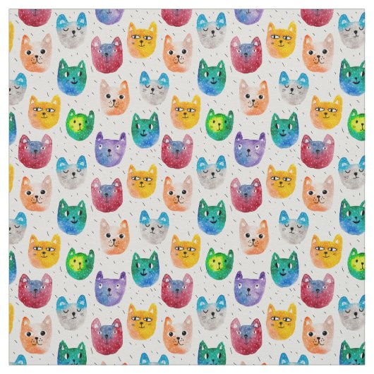 Waterverf katten en vrienden stof (Swatch)