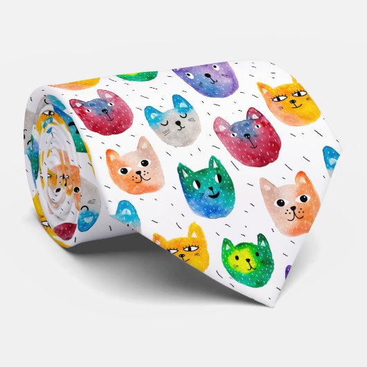 Waterverf katten en vrienden stropdas (Opgerold)