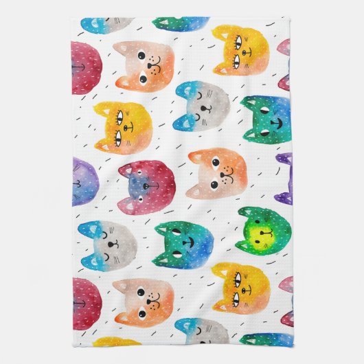 Waterverf katten en vrienden theedoek (Verticaal)