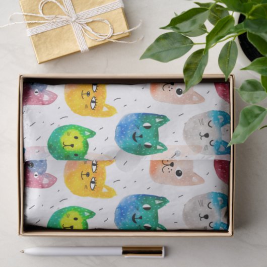 Waterverf katten en vrienden tissuepapier (Geschenk)