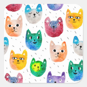 Waterverf katten en vrienden vierkante sticker
