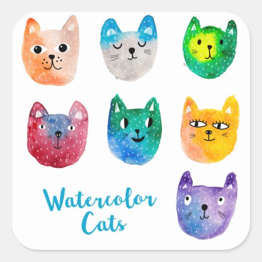 Waterverf katten en vrienden vierkante sticker (Voorkant)