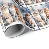 Waterverf katten in sneeuwvlokken cadeaupapier (Rol Hoek)