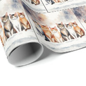 Waterverf katten in sneeuwvlokken cadeaupapier (Rol Hoek)
