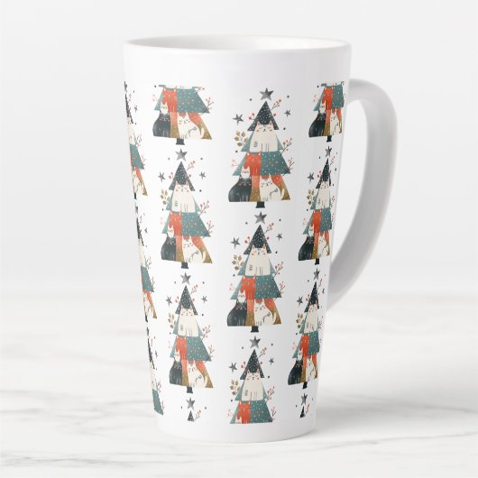 Waterverf Katten Kerstboom Patroon grillig Latte Mok (Rechterhoek)