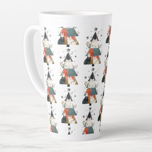 Waterverf Katten Kerstboom Patroon grillig Latte Mok (Linkerhoek)