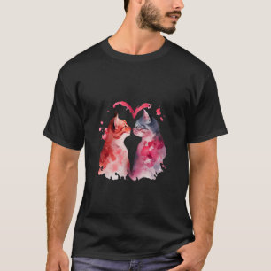 Waterverf Katten Liefde Hart Katachtig Koppel Kuns T-shirt