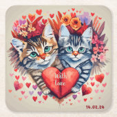 Waterverf katten met hart kartonnen onderzetters (Voorkant)