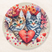 Waterverf katten met hart ronde kartonnen onderzetter (Voorkant)