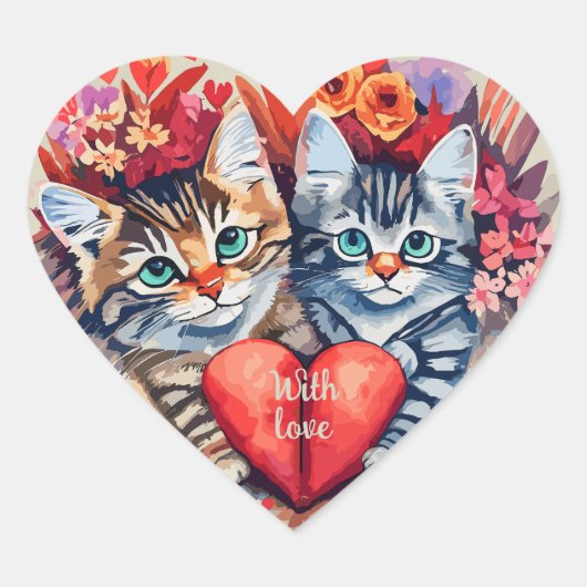 Waterverf katten met hart sticker (Voorkant)