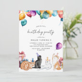 Waterverf Katten | Schattige Leuk Meisjes Verjaard Kaart (Staand voorkant)