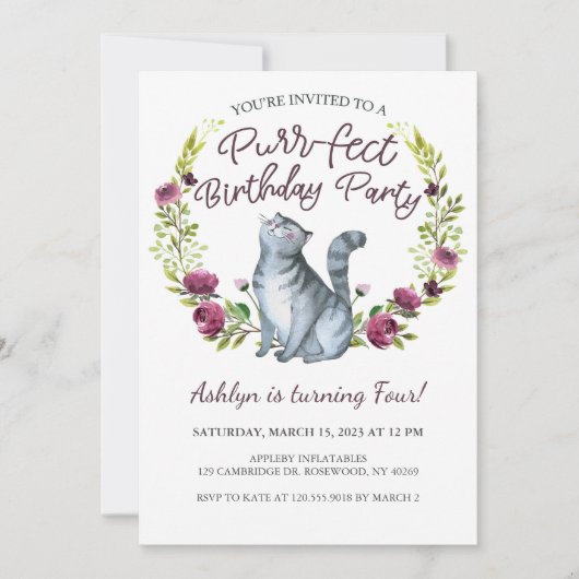 Waterverf Katten Spint de geboorte Kaart (Voorkant)