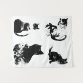 Waterverf katten, zwarte kat, minimaal, zwart en w wandkleed (Voorkant (horizontaal))