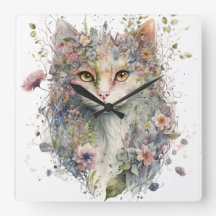 WATERVERF KATTENGEZICHT EN BLOEMEN