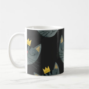 Waterverf kattengezichten, zwart naadloos. koffiemok