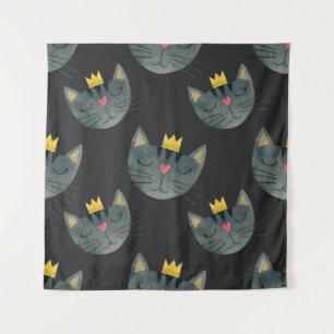 Waterverf kattengezichten, zwart naadloos. wandkleed
