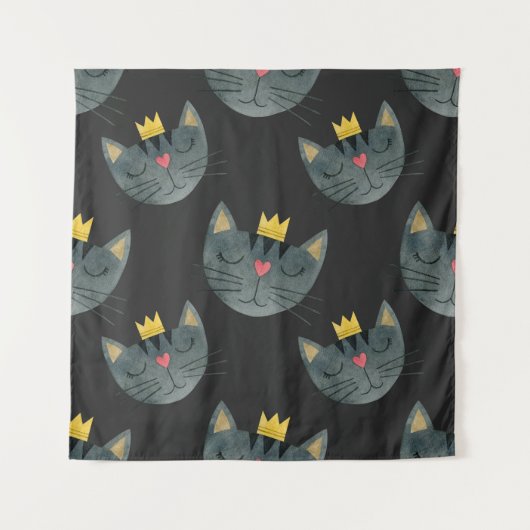 Waterverf kattengezichten, zwart naadloos. wandkleed (Voorkant)