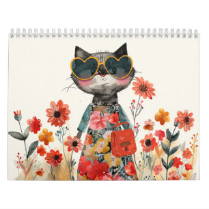 Waterverf Kattenillustraties Whimsical Feline Kalender