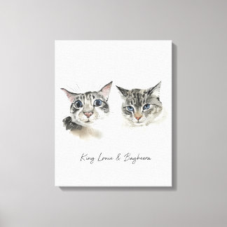Waterverf kattenkunstwerk - Twin Feline Portrait Canvas Afdruk