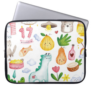 Waterverf kawaii doedels geïsoleerd op witte acht laptop sleeve